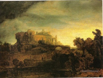 Paysage avec un château Rembrandt Peinture à l'huile